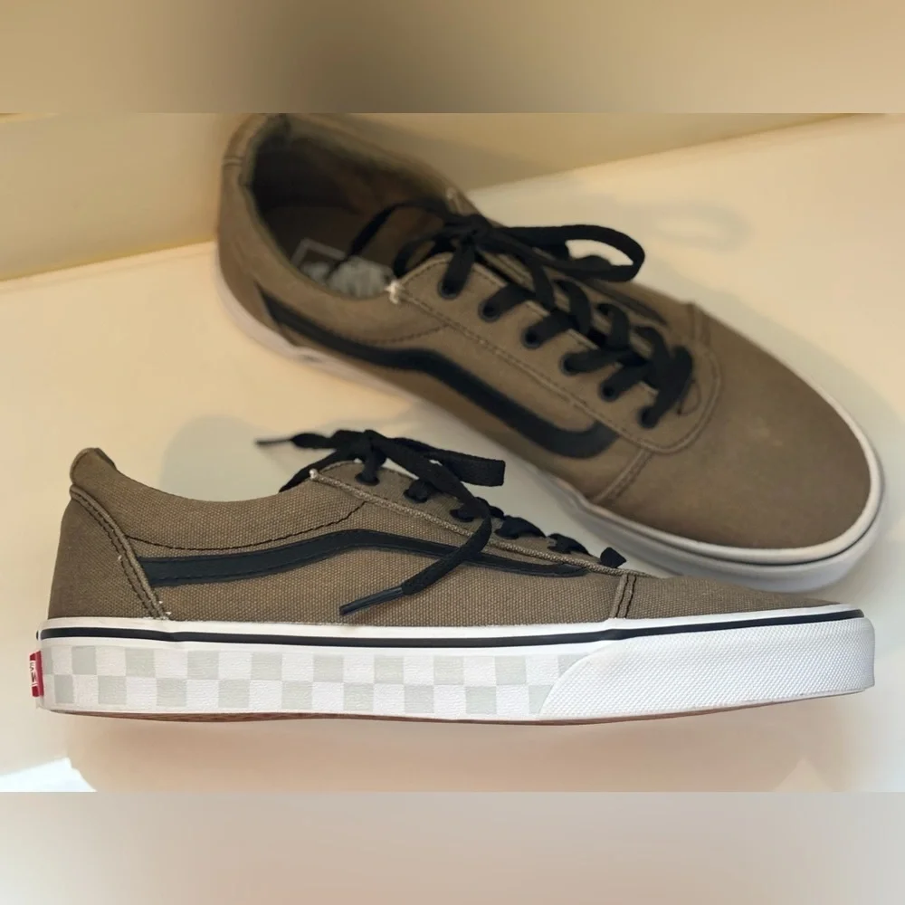 Vans Army Green and Black Sneakers in Youth 7